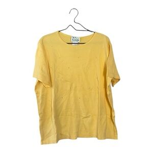 Vintage Quacker Factory Yellow Cotton Rhinestone T Shirt Women’s Plus Size 1X